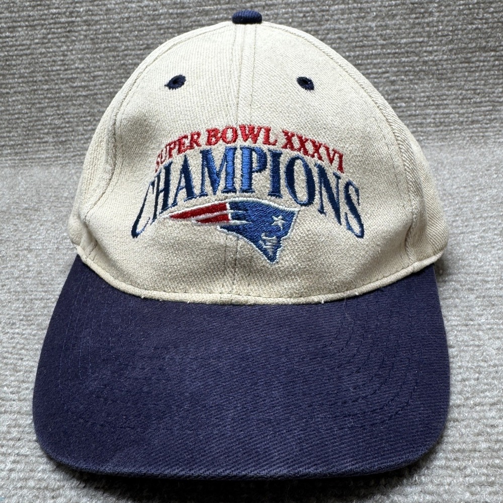 New England Patriots Otto Cap‎ Super Bowl XXXVI Champions Mens OSFA Tan Navy Hat